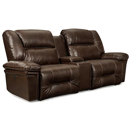 Casual Space Saver Reclining Sofa with Wide Seats and Cupholder Console